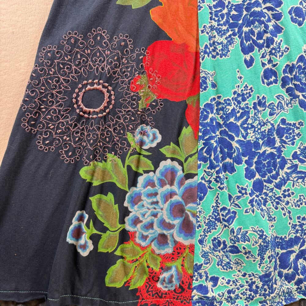 Vtg Y2K Desigual tank top dress - v neck multi fabric floral stripes lagenlook L - Picture 3 of 11